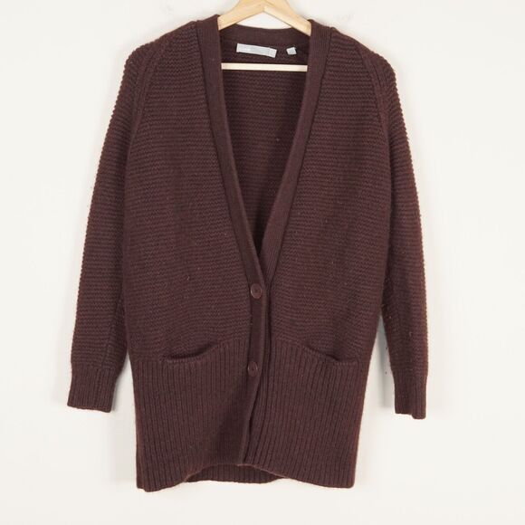 Vince Vee Brown Red Wool Cashmere Blend Cardigan Womens Sz XS Damage - Picture 1 of 11